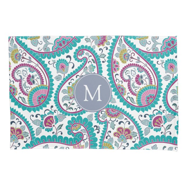 Persian Boteh Paisley Pattern Monogram Pillow case (Front)