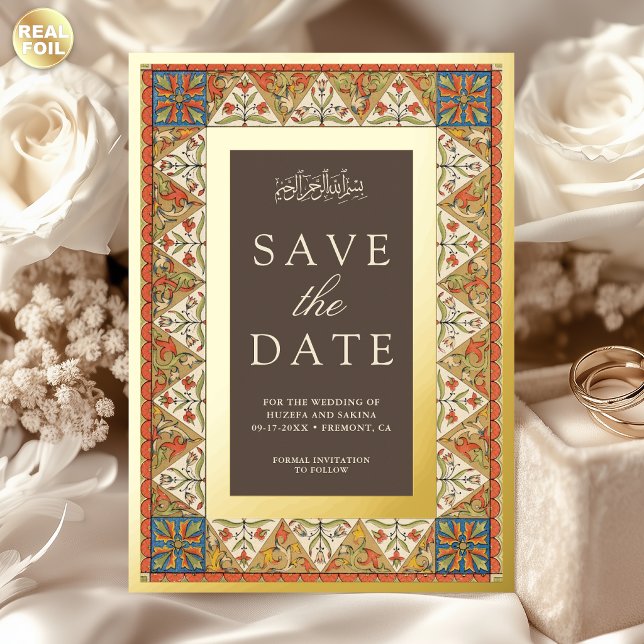 Persian Brown Muslim Wedding Save the Date Gold (Creator Uploaded)