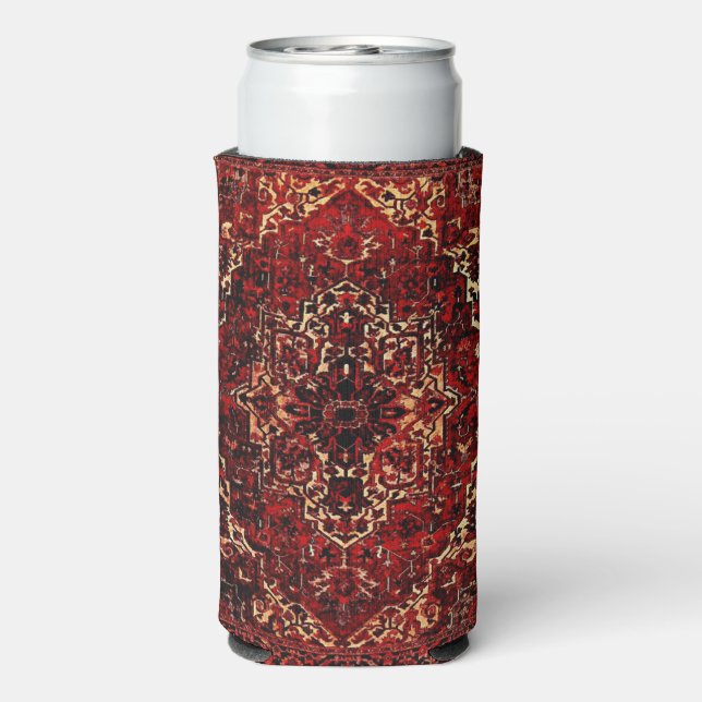 Persian  carpet design in  dark red  seltzer can cooler (Seltzer Back)