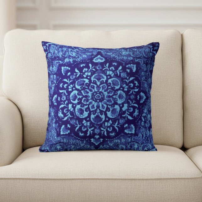 Persian Carpet–Inspired Printed blue Throw Pillow (Creator Uploaded)