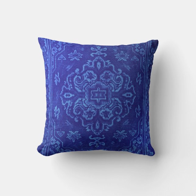 Persian carpet look in blue throw pillow (Front)