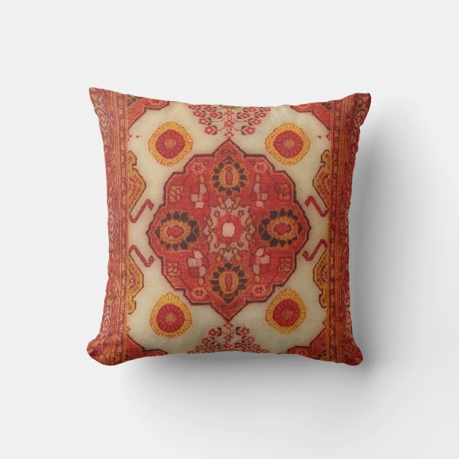 Persian carpet look in copper colour outdoor pillow (Front)