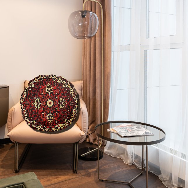 Persian carpet look in dark red and cream round pillow (Creator Uploaded)