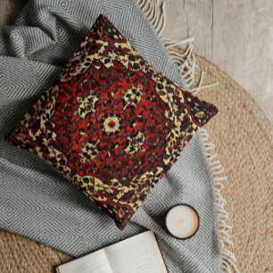 Persian carpet look in dark red and cream throw pillow