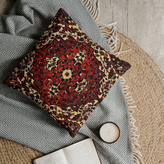 Persian carpet look in dark red and cream throw pillow (Creator Uploaded)