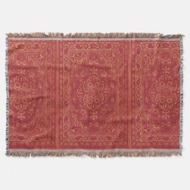 Persian carpet look in  orange throw blanket (Front)