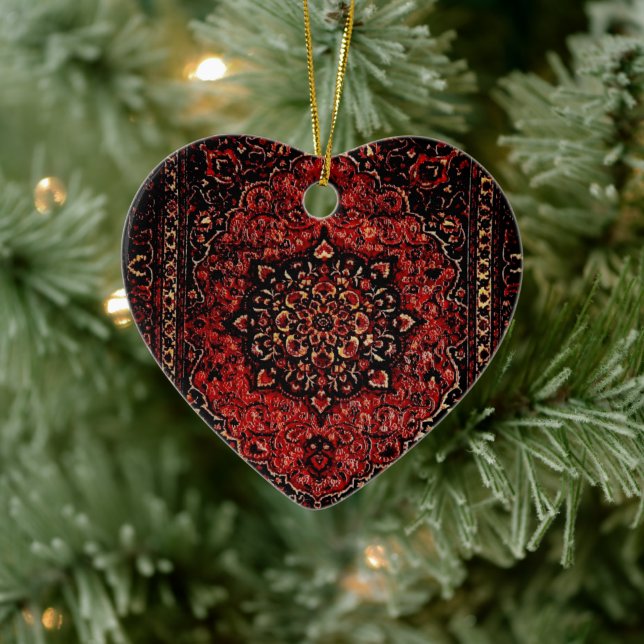 Persian carpet look in rose tinted field  ceramic ornament (Tree)