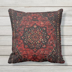 Persian carpet look in rose tinted field outdoor pillow
