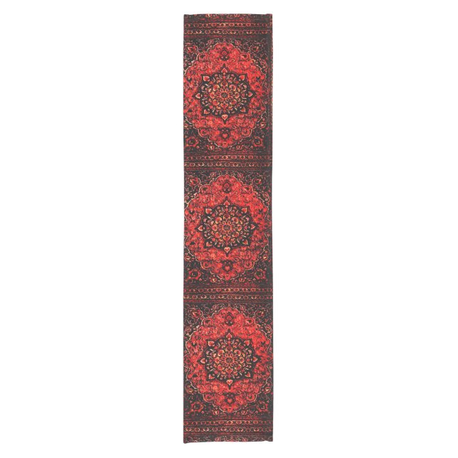 Persian carpet look in rose tinted field  short table runner (Front)