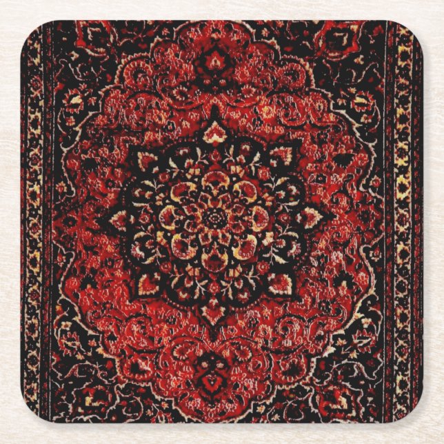 Persian carpet look in rose tinted field  square paper coaster (Front)