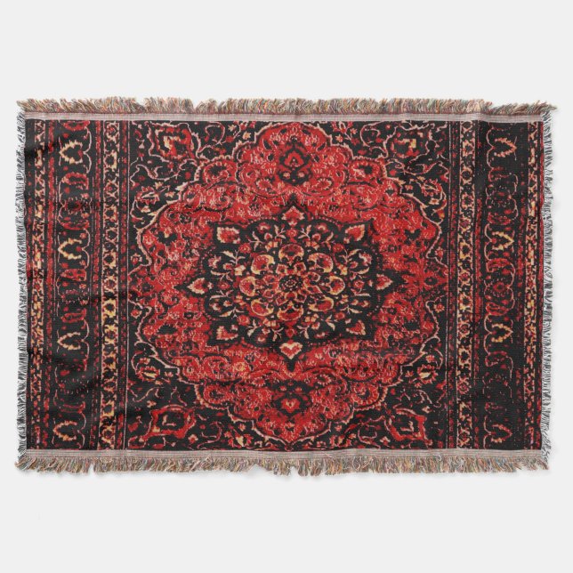 Persian carpet look in rose tinted field throw blanket (Front)