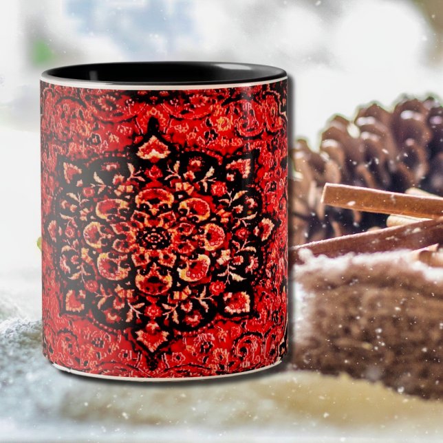 Persian carpet look in rose tinted field Two-Tone coffee mug (Creator Uploaded)