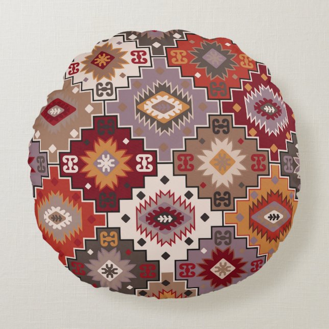 Persian carpet original design, tribal texture. Ea Round Pillow (Front)