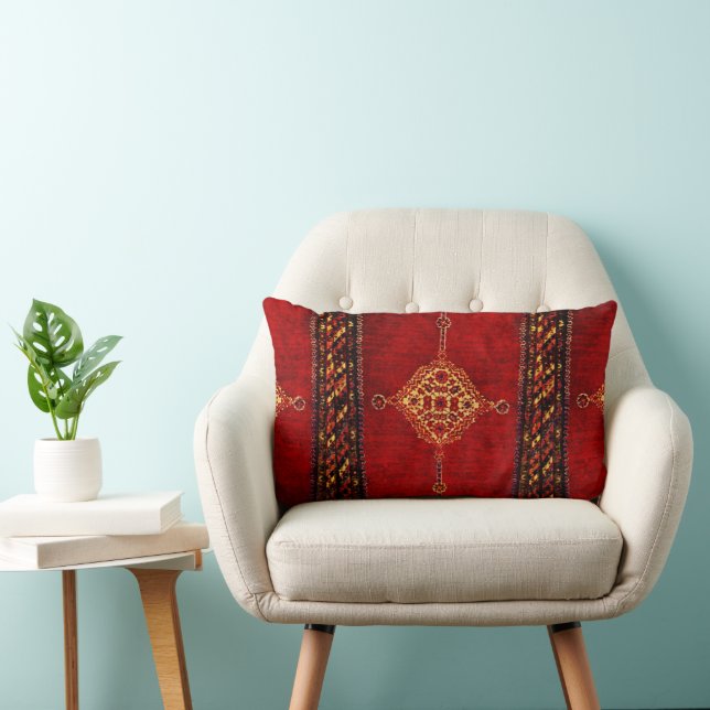 Persian carpet pattern in dark red  lumbar pillow (Chair)