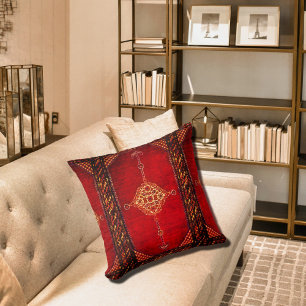 Persian carpet pattern in dark red throw pillow