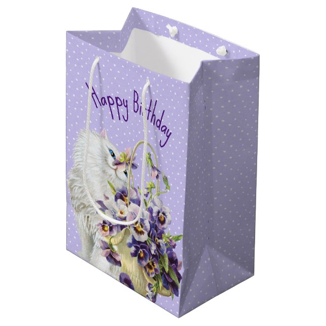 Persian Cat and Pansy Basket  Medium Gift Bag (Front Angled)