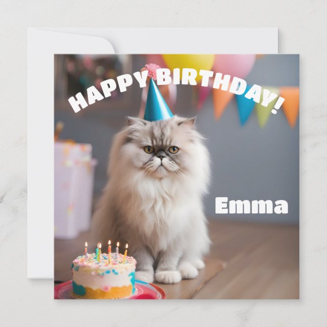 Persian Cat Birthday Party Card (Front)