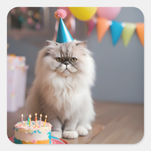Persian Cat Birthday Party Square Sticker