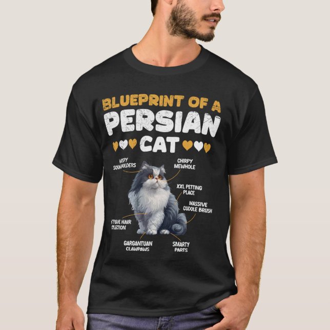 Persian Cat BLUEPRINT OF A PERSIAN CAT Funny Cat D T-Shirt (Front)