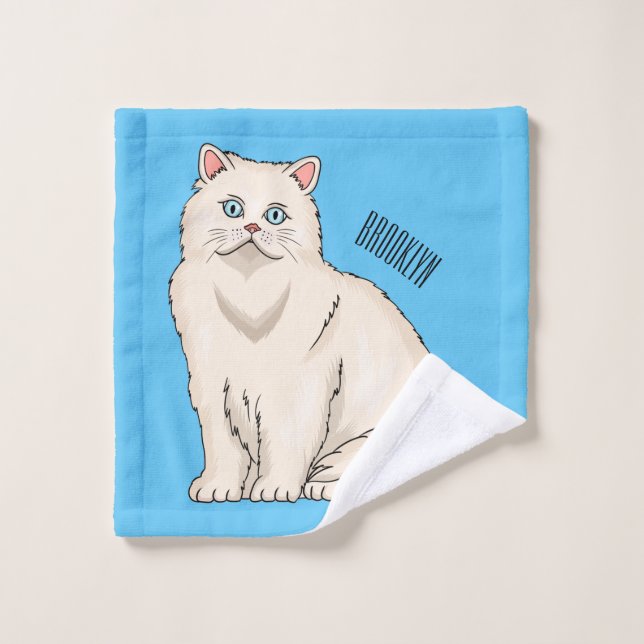 Persian cat cartoon illustration bath towel set (Wash Cloth)