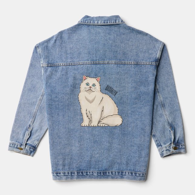 Persian cat cartoon illustration denim jacket (Back)