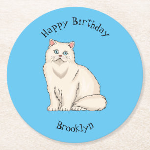 Persian cat cartoon illustration round paper coaster