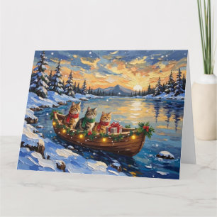 Persian Cat Christmas Boat Holiday Card