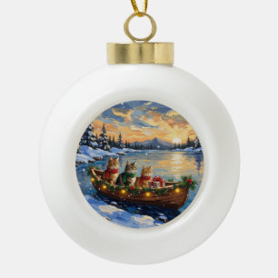 Persian Cat Christmas Boat Holiday Ceramic Ball Christmas Ornament