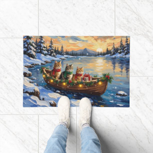 Persian Cat Christmas Boat Holiday Doormat