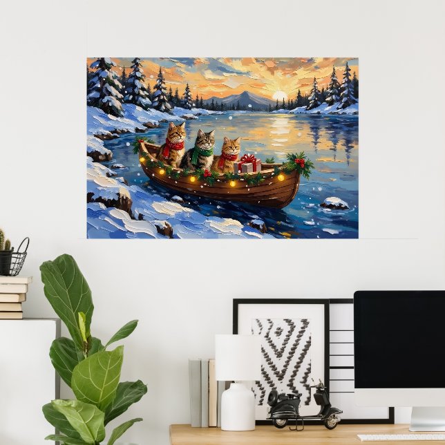 Persian Cat Christmas Boat Holiday Poster (Home Office)