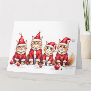 Persian Cat Christmas Dress Santa Hat Card