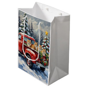 Persian Cat Christmas Red Truck Holiday Medium Gift Bag