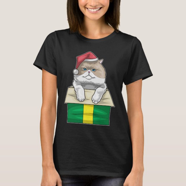 Persian cat Christmas Santa hat T-Shirt (Front)