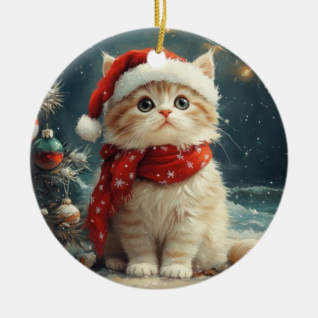 Persian Cat  Christmas Vintage Beach  Ceramic Ornament (Front)