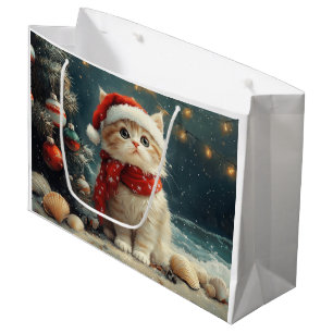 Persian Cat  Christmas Vintage Beach  Large Gift Bag