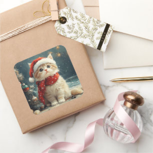 Persian Cat  Christmas Vintage Beach  Square Sticker