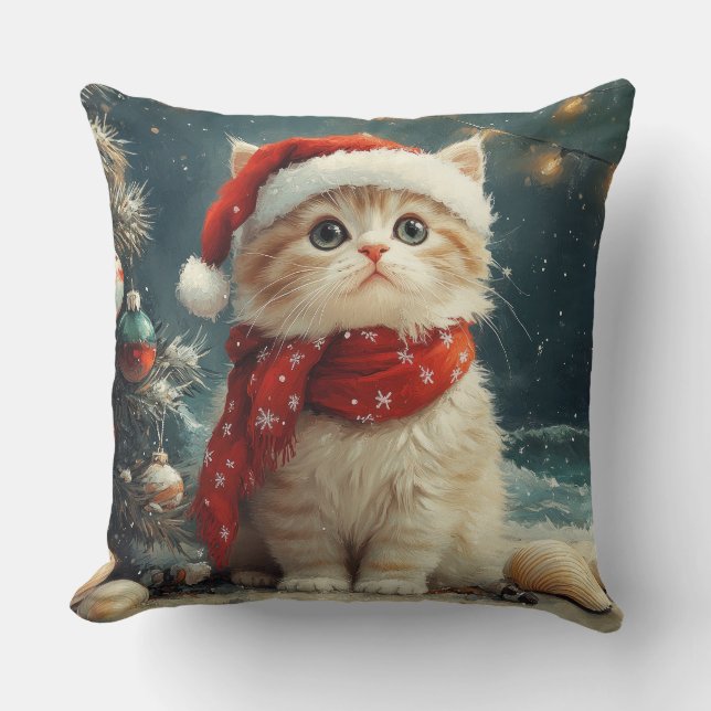 Persian Cat  Christmas Vintage Beach  Throw Pillow (Front)