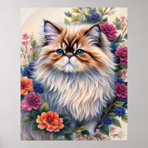 Persian Cat Colourful Floral Art