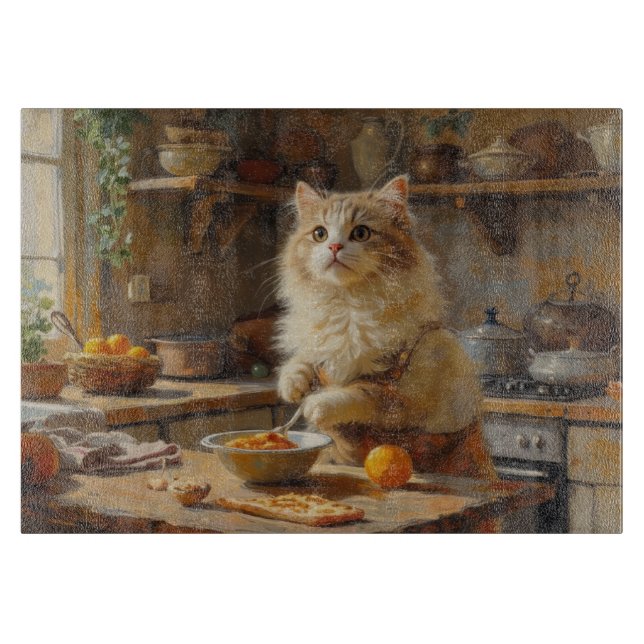 Persian Cat Cooking in Kitchen Cutting Board (Front)