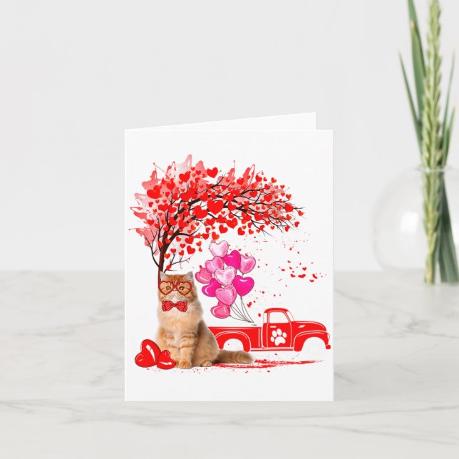 Persian Cat Heart Tree Valentines Day  Card (Front)