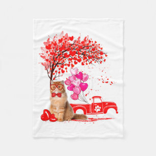 Persian Cat Heart Tree Valentines Day Fleece Blanket