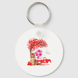 Persian Cat Heart Tree Valentines Day  Keychain