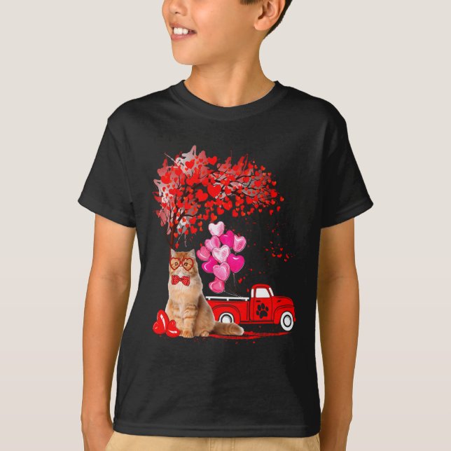 Persian Cat Heart Tree Valentines Day  T-Shirt (Front)