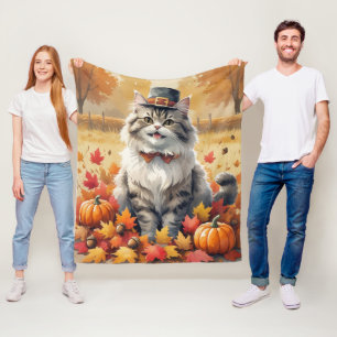 Persian Cat In Autumn Leaves Thanksgiving Art Fleece Blanket