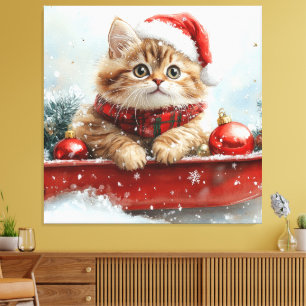 Persian Cat in Sledge Let it Snow Christmas Canvas Print