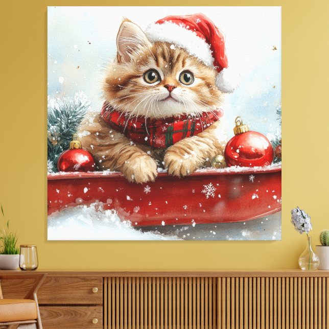 Persian Cat in Sledge Let it Snow Christmas Canvas Print (Insitu(LivingRoom))