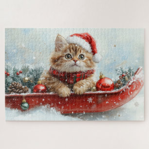 Persian Cat in Sledge Let it Snow Christmas Jigsaw Puzzle