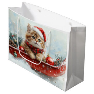 Persian Cat in Sledge Let it Snow Christmas Large Gift Bag