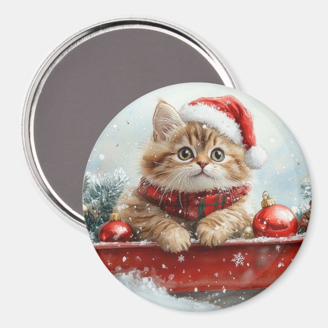 Persian Cat in Sledge Let it Snow Christmas Magnet (Front/Back)