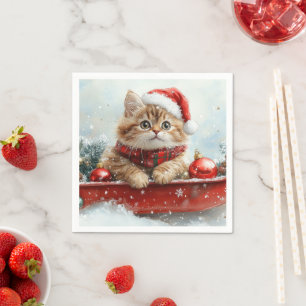Persian Cat in Sledge Let it Snow Christmas Napkin